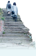 女性2人が階段を登っている写真