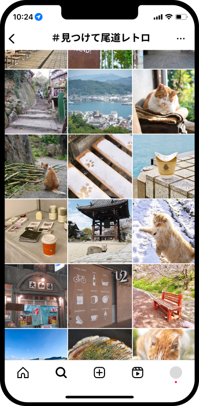 スマートフォンに#見つけて尾道レトロのインスタグラム画面
